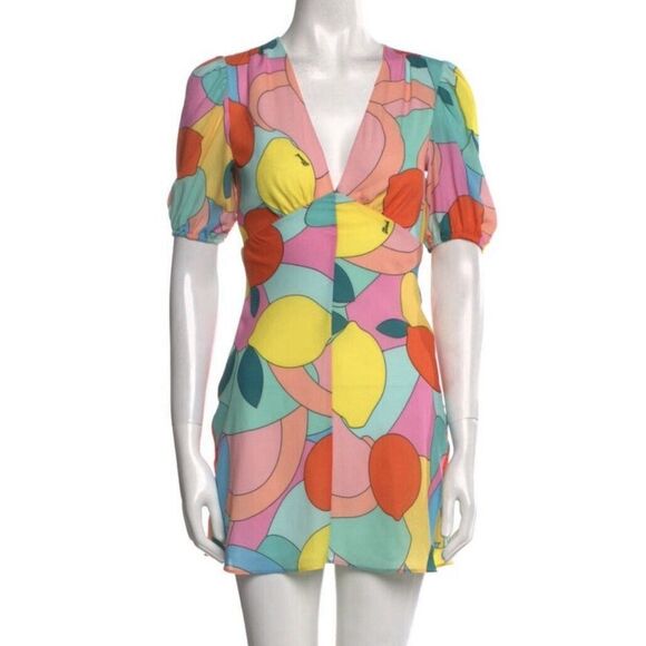 Women's Mini Dress Staud Milla in Citrus Kaleidoscope Size 00 $265 Spring Outfit - Picture 2 of 8